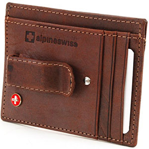 Alpine Swiss Men's Leather Money Clip Front Pocket Wallet