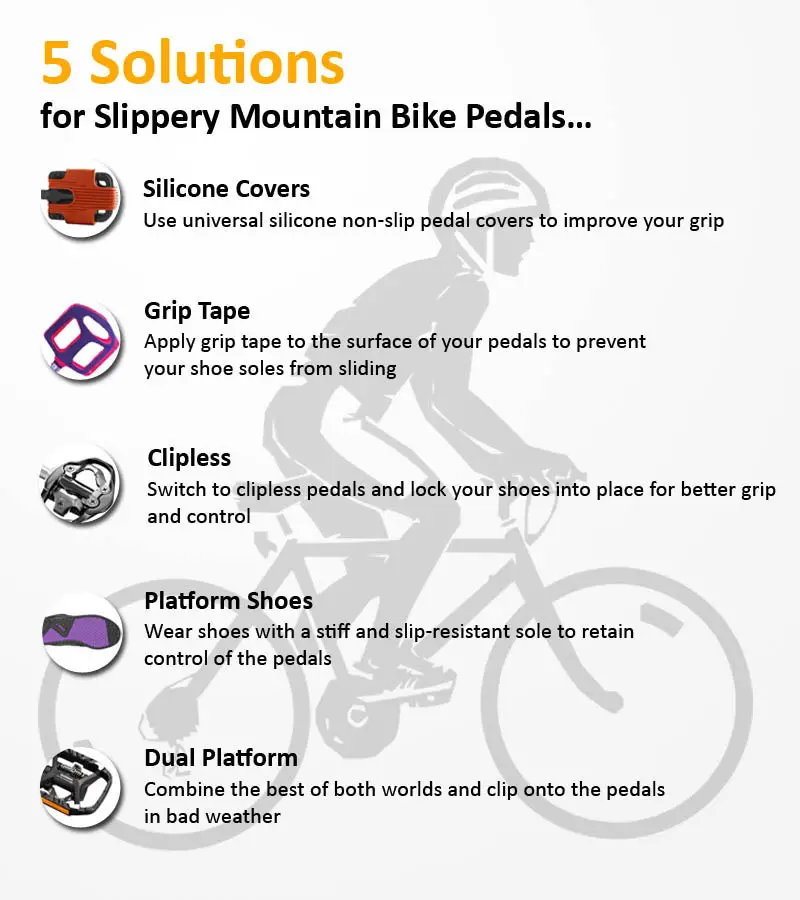 solutions for slippery mountain bike pedals infographic