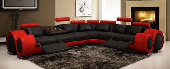 Red and Black Leather Sectional Sofa w/ recliners