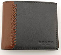 Coach Mens Compact ID Baseball Stitch Leather Wallet - #F75170 Fog Dark Saddle