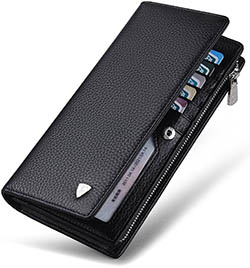 William POLO Men's Genuine Soft Cow Leather Long Purse Mens Wallet Money Clip