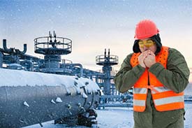 Worker working in cold and snow