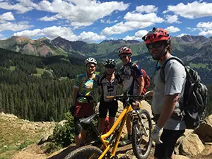 mountain bikers reached top of the hill