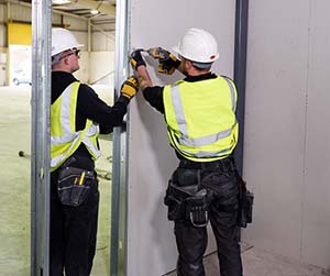 working on a drywall