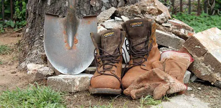 Wet work boots drying outside