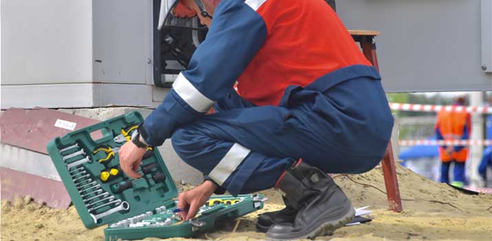 Electrician wearing safety work boots