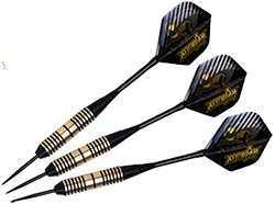 All In Gear Darts King Cobra Strikes Dart Set or Case. 24 Grams Brass Barrels Steel Tips Aluminum Shafts PET Flights for Dart Board