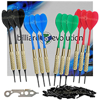 Set of Twelve Brass 2ba 16gm Soft Tip Bar Darts, 100 Black Dart Tips, & Dart Wrench by Billiard Evolution